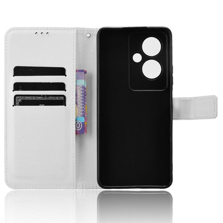 For Oppo A79 5G / A2 5G / OnePlus Nord N30 SE 5G Case Stand Wallet Diamond Texture Phone Cover - White