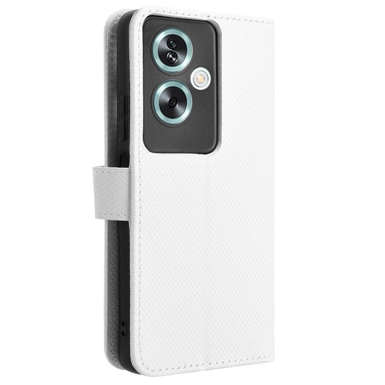 For Oppo A79 5G / A2 5G / OnePlus Nord N30 SE 5G Case Stand Wallet Diamond Texture Phone Cover - White