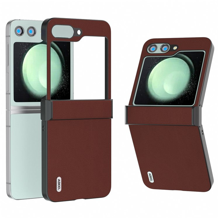 ABEEL For Samsung Galaxy Z Flip5 5G Case Silky Touch Genuine Cow Leather Phone Back Cover - Coffee