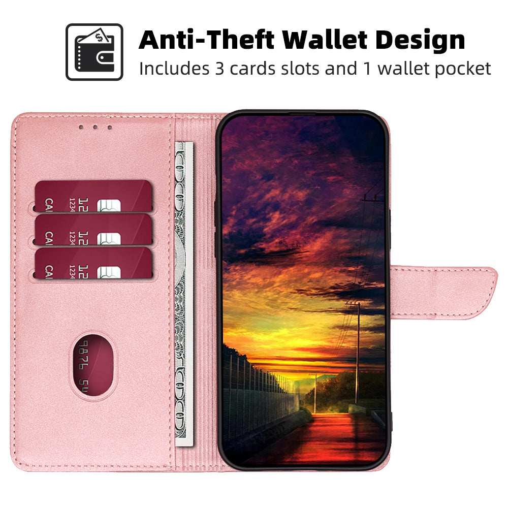 For Samsung Galaxy M34 5G / F34 5G Case Shockproof Flip Folio PU Leather+TPU Phone Protector - Rose Gold