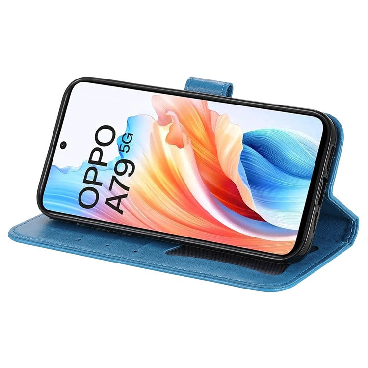 Wallet Phone Case for Oppo A79 5G / A2 5G Case Anti-Drop Imprinted PU Leather Flip Cover - Blue