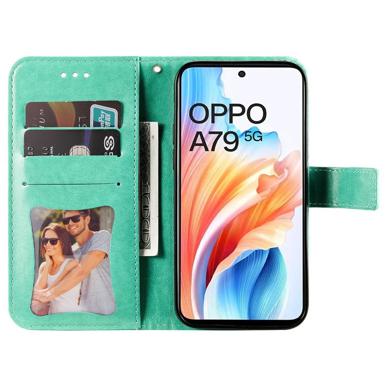 Wallet Phone Case for Oppo A79 5G / A2 5G Case Anti-Drop Imprinted PU Leather Flip Cover - Green