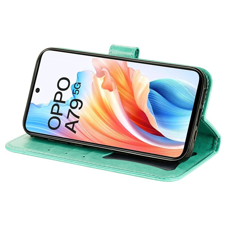 Wallet Phone Case for Oppo A79 5G / A2 5G Case Anti-Drop Imprinted PU Leather Flip Cover - Green