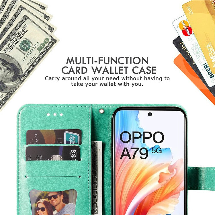 Wallet Phone Case for Oppo A79 5G / A2 5G Case Anti-Drop Imprinted PU Leather Flip Cover - Green
