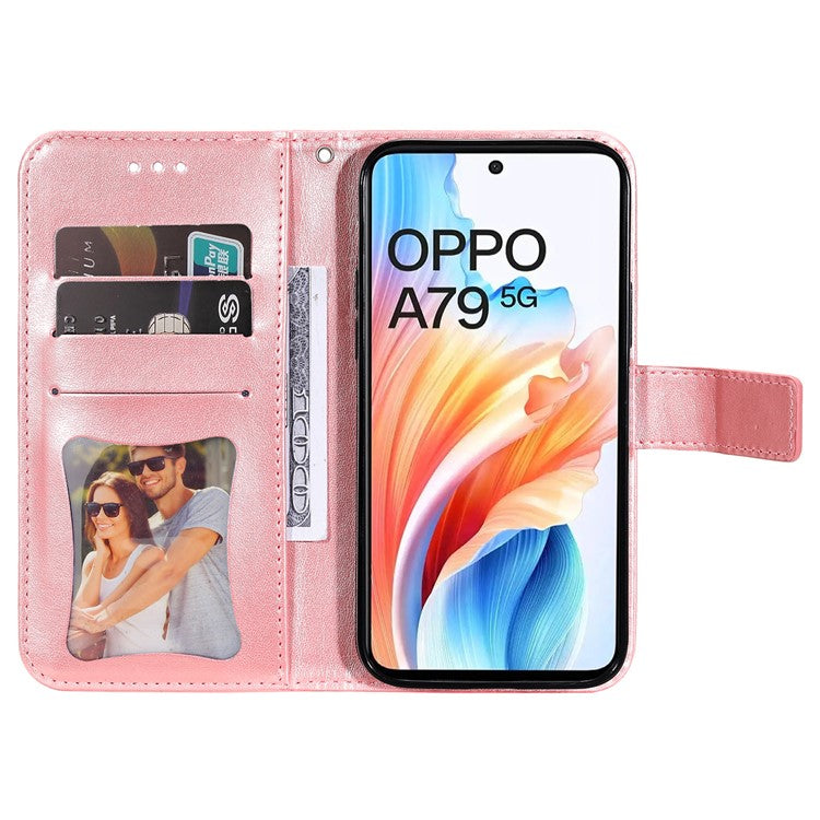 Wallet Phone Case for Oppo A79 5G / A2 5G Case Anti-Drop Imprinted PU Leather Flip Cover - Pink