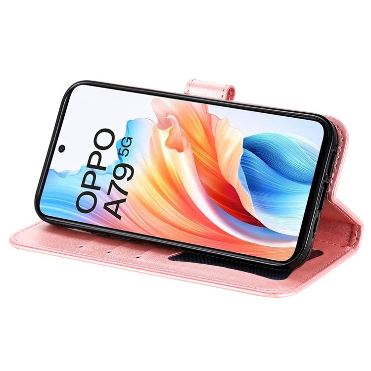 Wallet Phone Case for Oppo A79 5G / A2 5G Case Anti-Drop Imprinted PU Leather Flip Cover - Pink