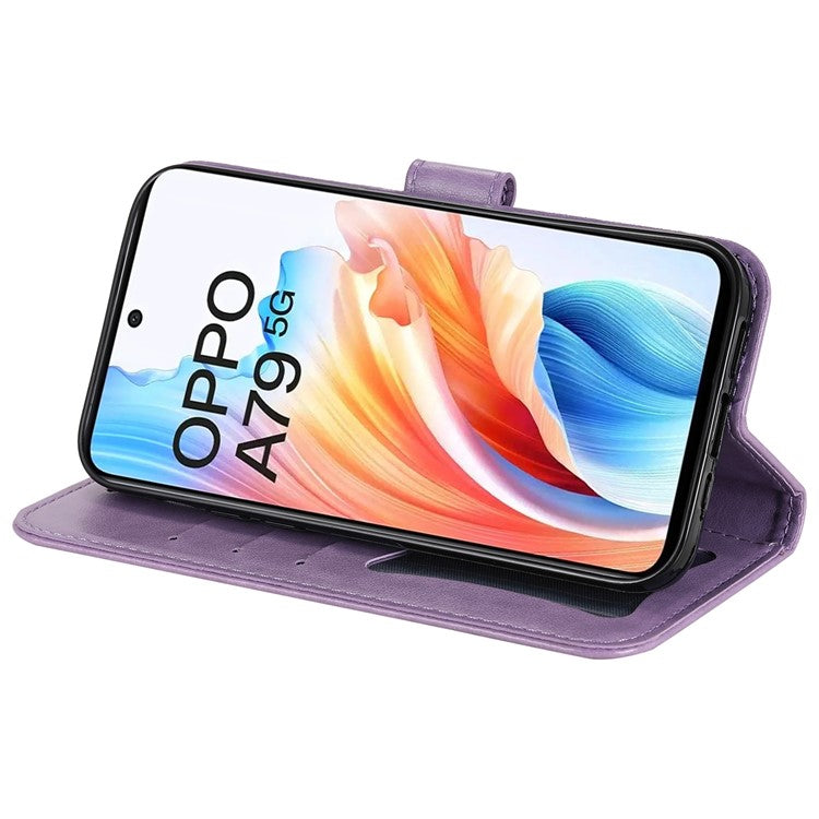 Wallet Phone Case for Oppo A79 5G / A2 5G Case Anti-Drop Imprinted PU Leather Flip Cover - Purple