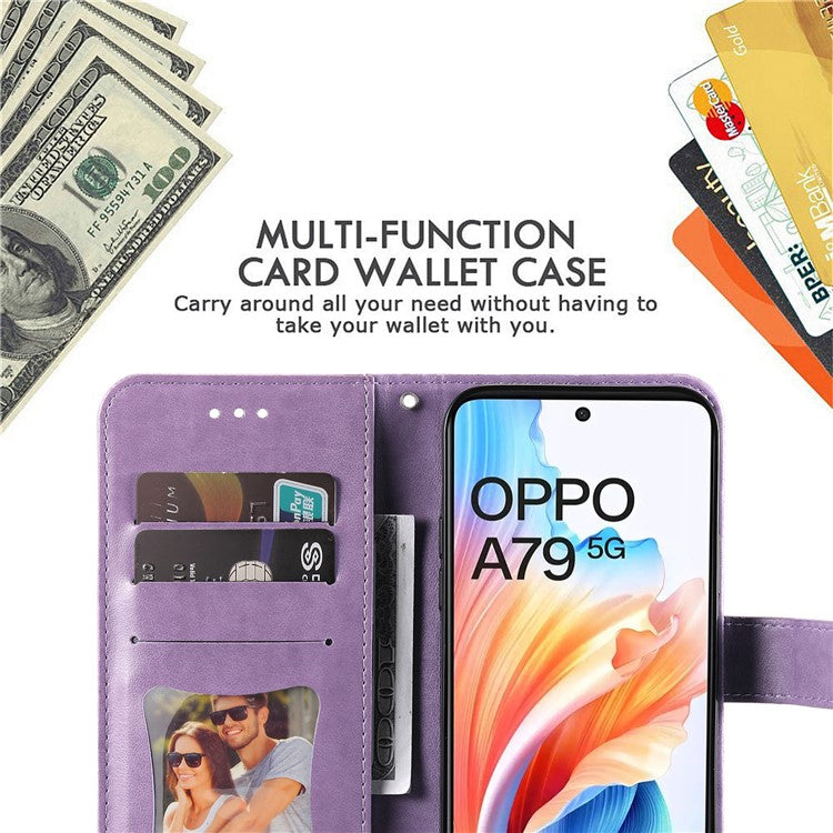 Wallet Phone Case for Oppo A79 5G / A2 5G Case Anti-Drop Imprinted PU Leather Flip Cover - Purple
