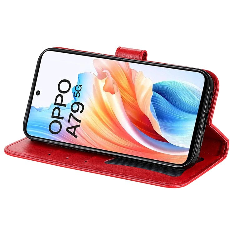 Wallet Phone Case for Oppo A79 5G / A2 5G Case Anti-Drop Imprinted PU Leather Flip Cover - Red