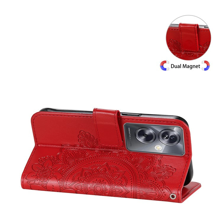 Wallet Phone Case for Oppo A79 5G / A2 5G Case Anti-Drop Imprinted PU Leather Flip Cover - Red