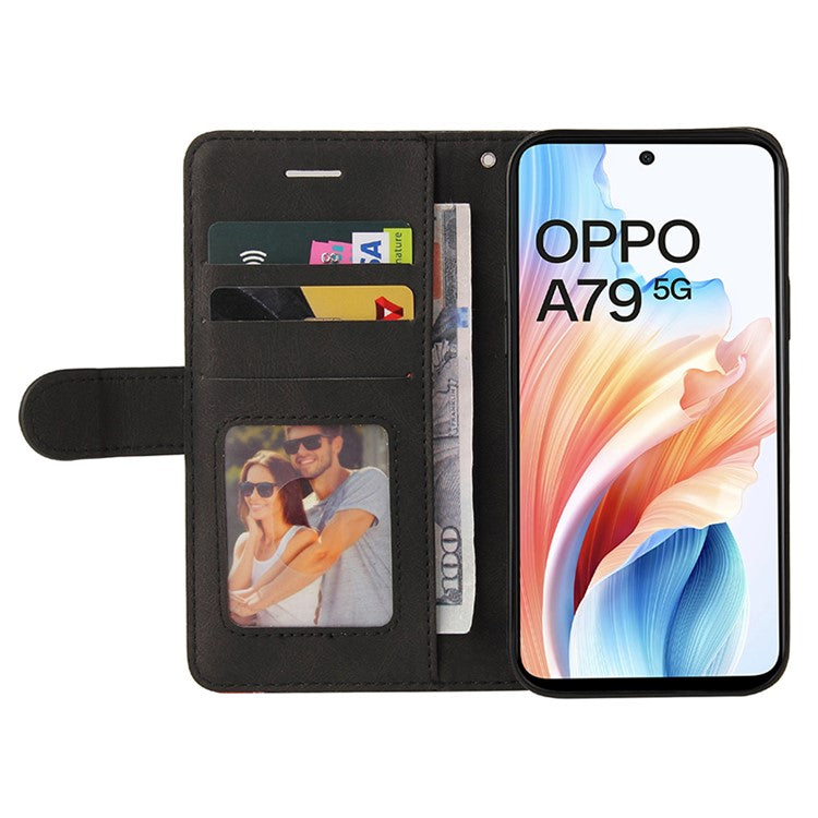 KT Leather Series-1 Phone Shell for Oppo A79 5G / A2 5G Case Splicing PU Leather Wallet Cover - Black