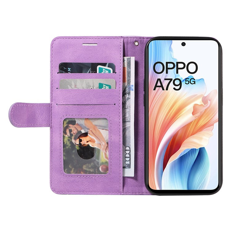KT Leather Series-1 Phone Shell for Oppo A79 5G / A2 5G Case Splicing PU Leather Wallet Cover - Light Purple