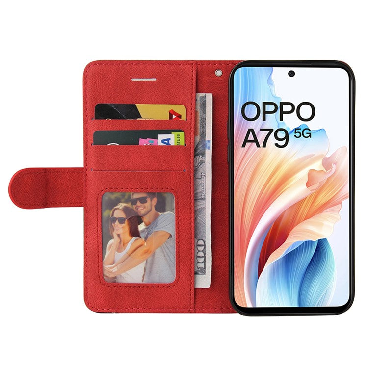 KT Leather Series-1 Phone Shell for Oppo A79 5G / A2 5G Case Splicing PU Leather Wallet Cover - Red
