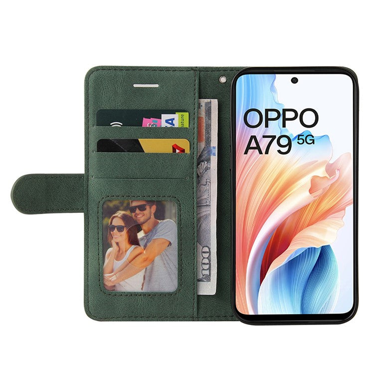 KT Leather Series-1 Phone Shell for Oppo A79 5G / A2 5G Case Splicing PU Leather Wallet Cover - Green