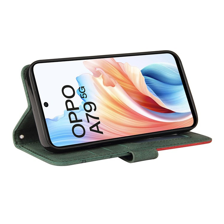KT Leather Series-1 Phone Shell for Oppo A79 5G / A2 5G Case Splicing PU Leather Wallet Cover - Green