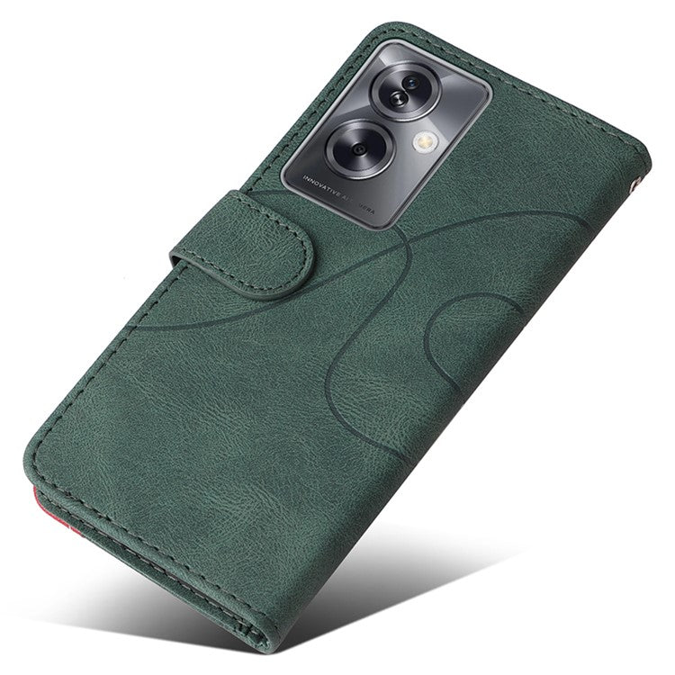 KT Leather Series-1 Phone Shell for Oppo A79 5G / A2 5G Case Splicing PU Leather Wallet Cover - Green