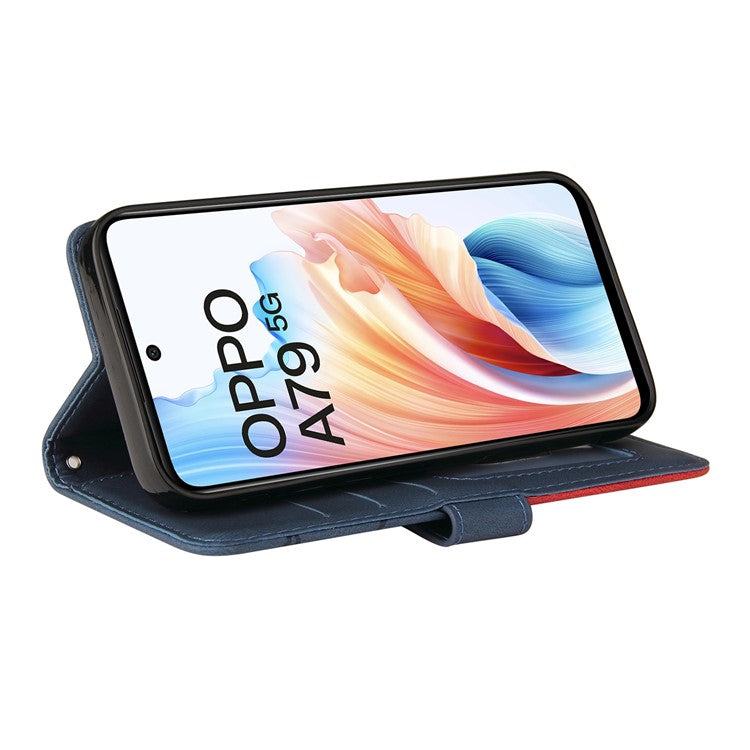 KT Leather Series-1 Phone Shell for Oppo A79 5G / A2 5G Case Splicing PU Leather Wallet Cover - Blue