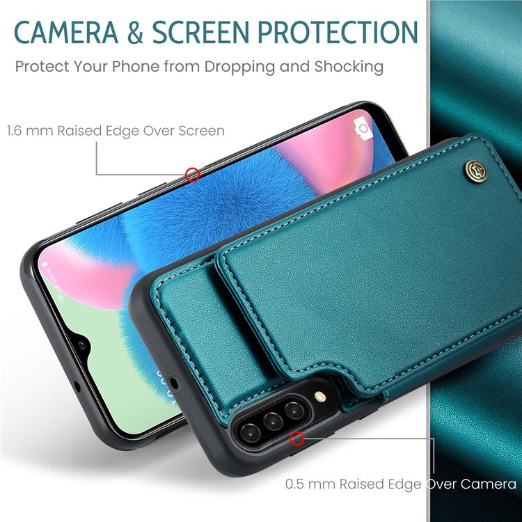 CASEME C22 Series for Samsung Galaxy A50 Case TPU+PU Leather Litchi Texture Kickstand Cover - Green
