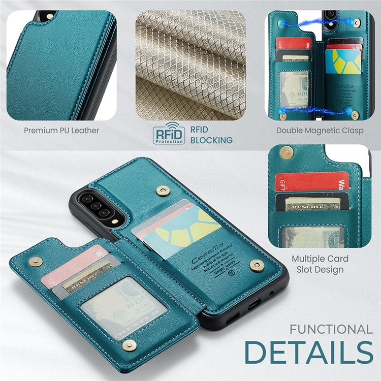 CASEME C22 Series for Samsung Galaxy A50 Case TPU+PU Leather Litchi Texture Kickstand Cover - Green