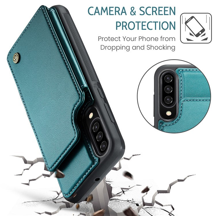 CASEME C22 Series for Samsung Galaxy A50 Case TPU+PU Leather Litchi Texture Kickstand Cover - Green