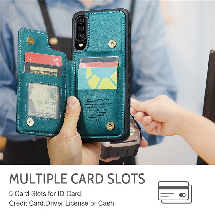 CASEME C22 Series for Samsung Galaxy A50 Case TPU+PU Leather Litchi Texture Kickstand Cover - Green