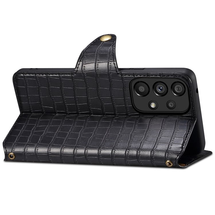 For Samsung Galaxy A33 5G Case Crocodile Texture Wallet Phone Cover - Black