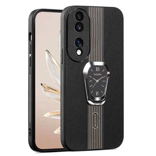 KADEM For Honor 70 5G Cover TPU+Acrylic Phone Shell with PU Leather Coating - Black