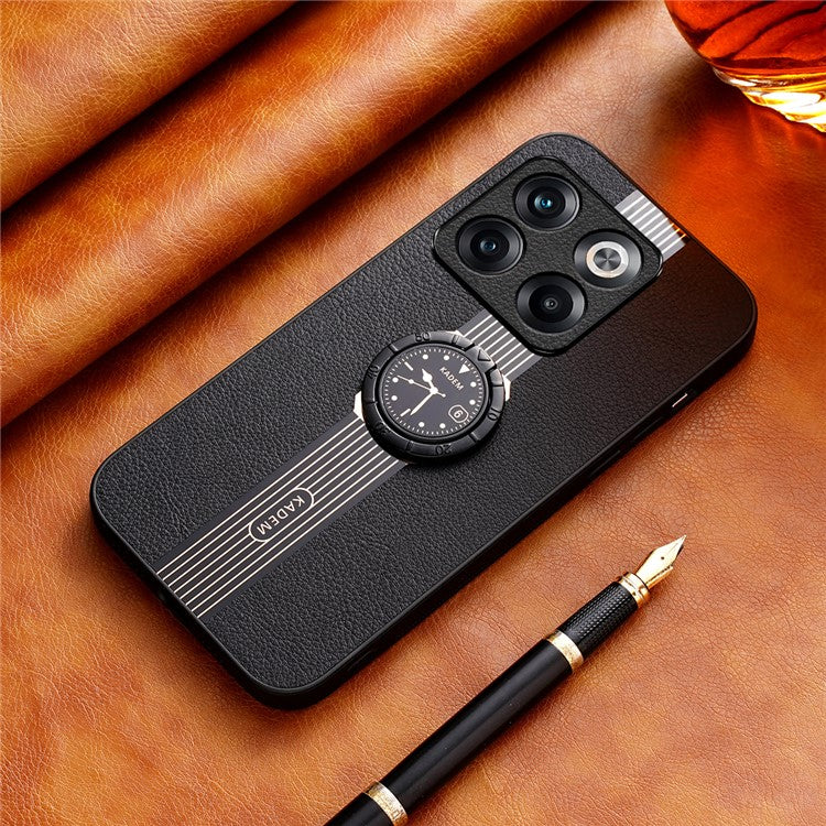 KADEM For OnePlus Ace Pro 5G / 10T 5G Case Ring Kickstand Leather Coated Electroplating Phone Cover - Black