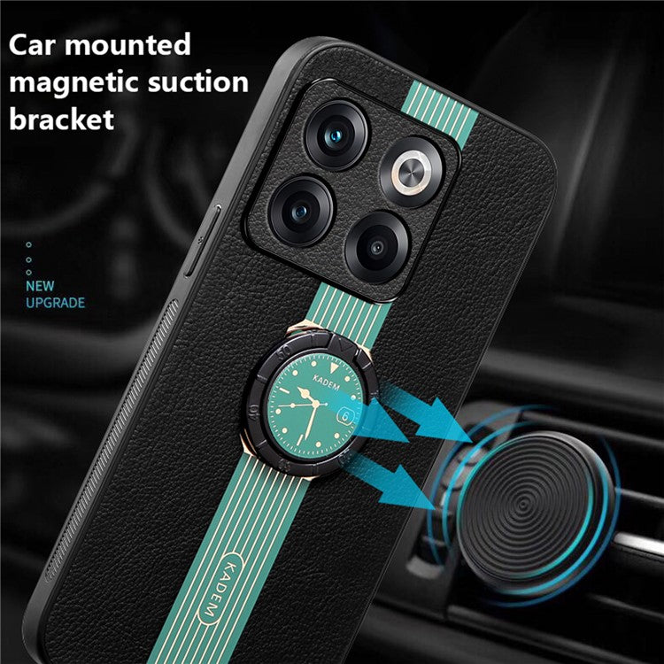 KADEM For OnePlus Ace Pro 5G / 10T 5G Case Ring Kickstand Leather Coated Electroplating Phone Cover - Green
