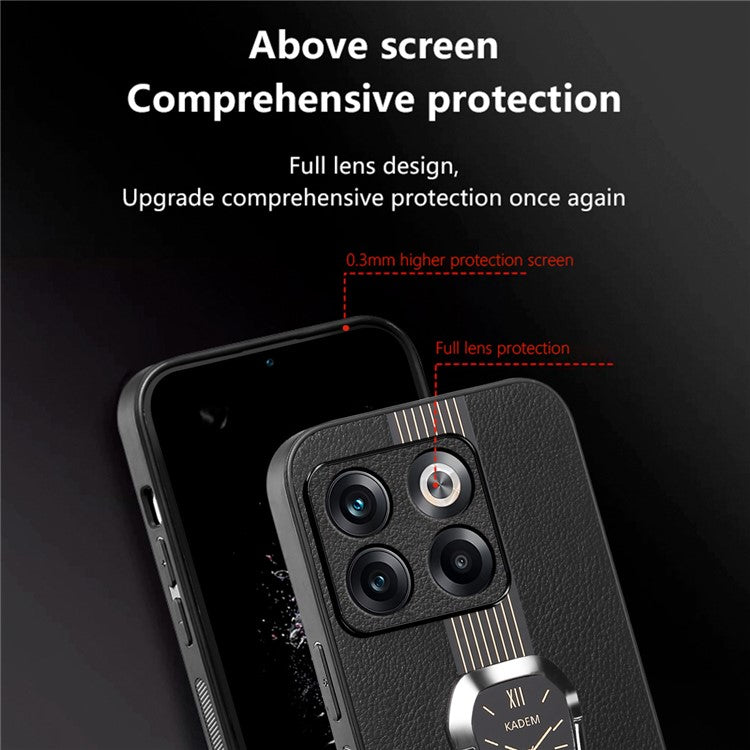 KADEM For OnePlus Ace Pro 5G / 10T 5G Cover TPU+Acrylic Protector Shell with PU Leather Coating - Black