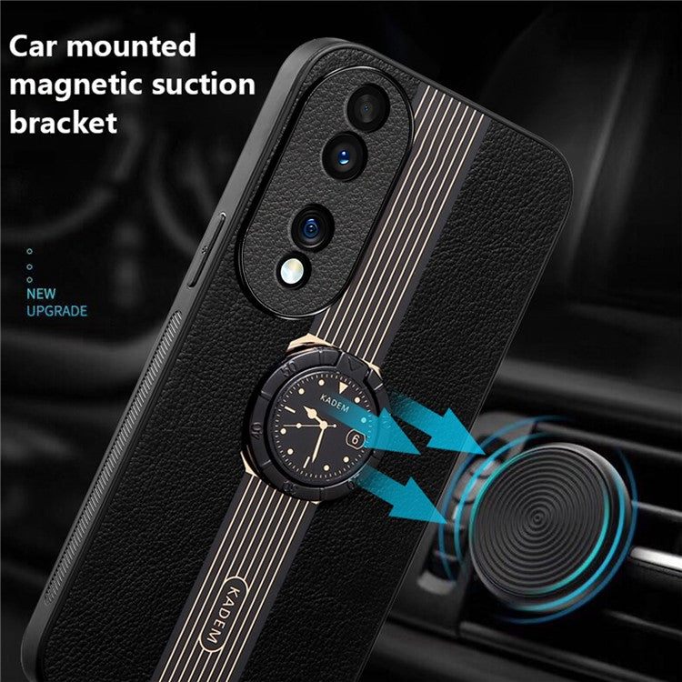 KADEM For Honor 70 Pro 5G / 70 Pro+ 5G Case Ring Kickstand Leather Coating Anti-fall Phone Cover - Black