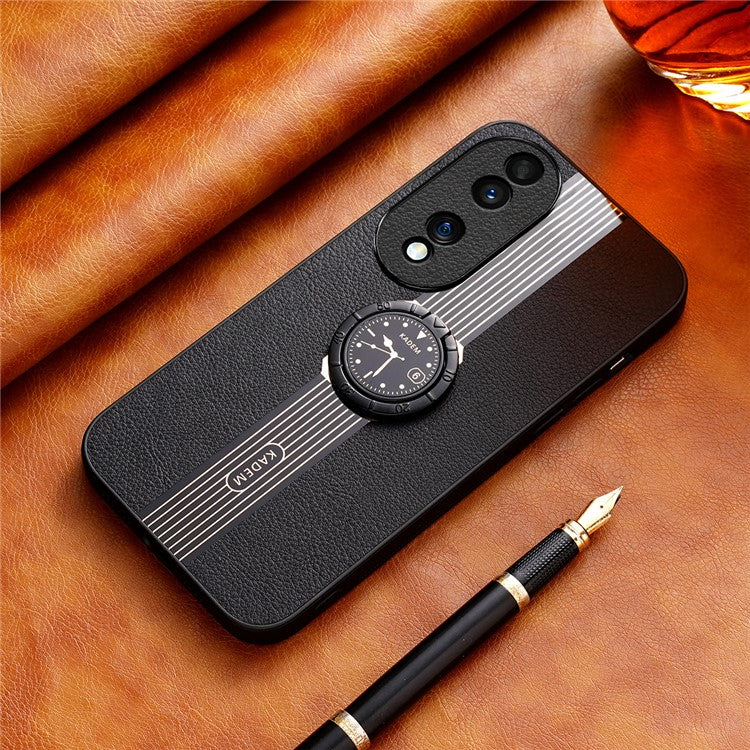 KADEM For Honor 70 Pro 5G / 70 Pro+ 5G Case Ring Kickstand Leather Coating Anti-fall Phone Cover - Black