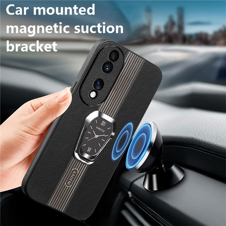 KADEM For Honor 70 Pro 5G / 70 Pro+ 5G Cover TPU+Acrylic Kickstand Shell with PU Leather Coating - Black