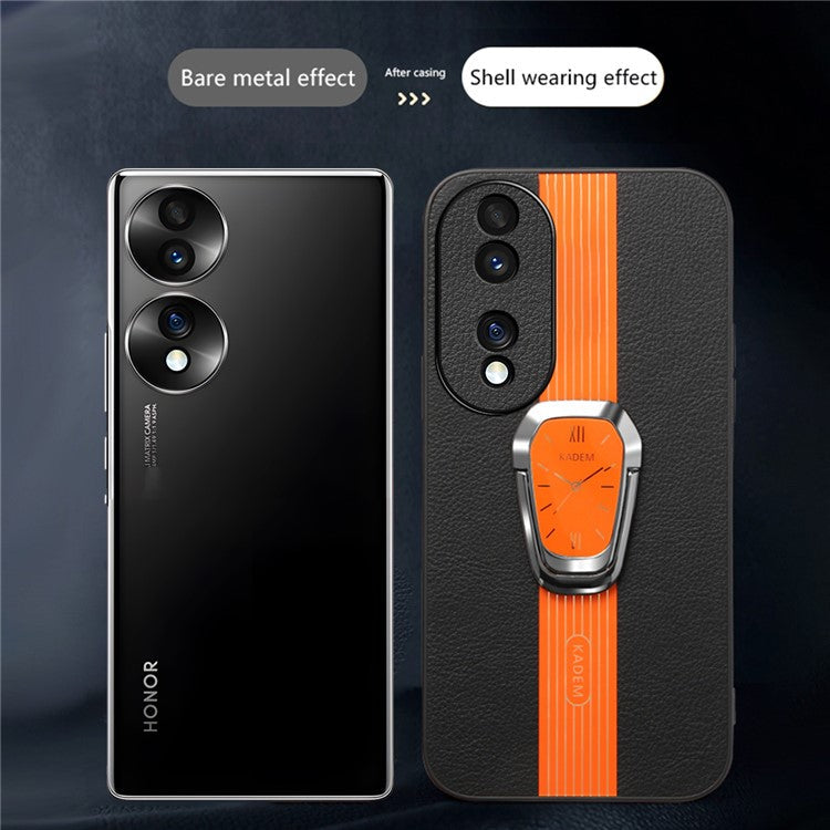 KADEM For Honor 70 Pro 5G / 70 Pro+ 5G Cover TPU+Acrylic Kickstand Shell with PU Leather Coating - Black