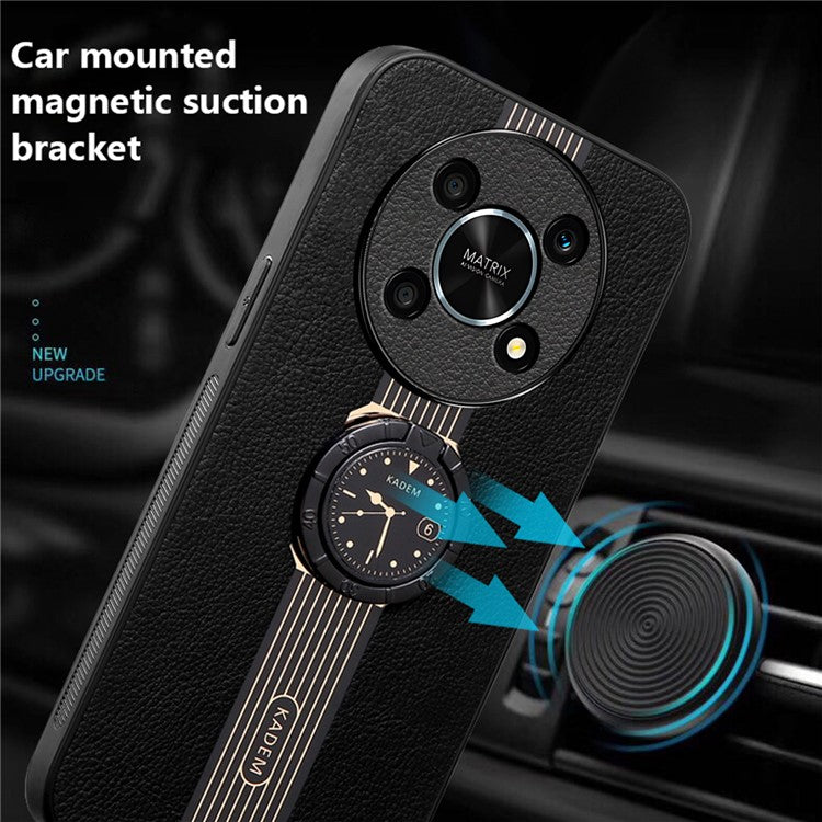 KADEM For Honor X30 5G / X9 5G / X40 GT 5G / Magic4 Lite 5G / 4G Case Ring Kickstand PU+TPU+Acrylic Electroplating Cover - Black