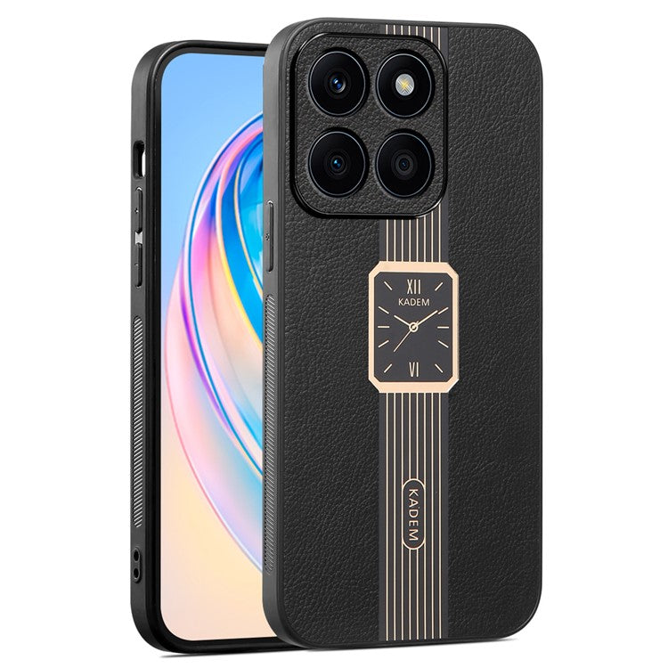 KADEM For Honor X8 5G / X6 4G / X6s 4G / 70 Lite 5G Phone Case PU Leather+TPU+Acrylic Electroplating Cover - Black
