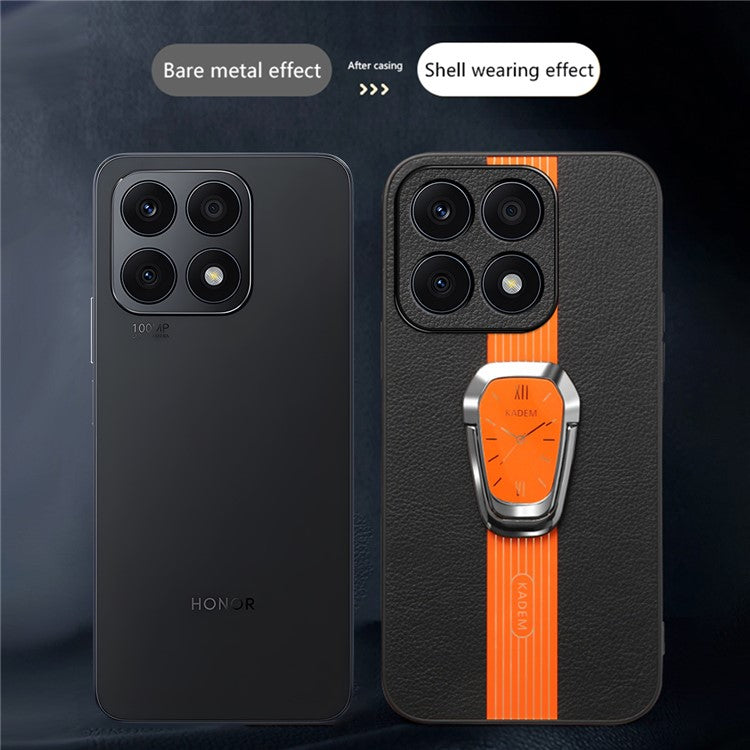 KADEM For Honor X8 5G / X6 4G / X6s 4G / 70 Lite 5G Case PU Leather Coated Acrylic+TPU Cover with Folding Kickstand - Orange