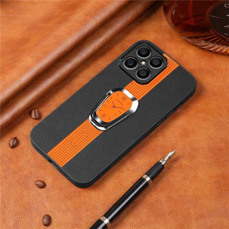 KADEM For Honor X8 4G / X30i Cover Magnetic Car Mount Kickstand PU Leather+TPU+Acrylic Phone Case - Orange