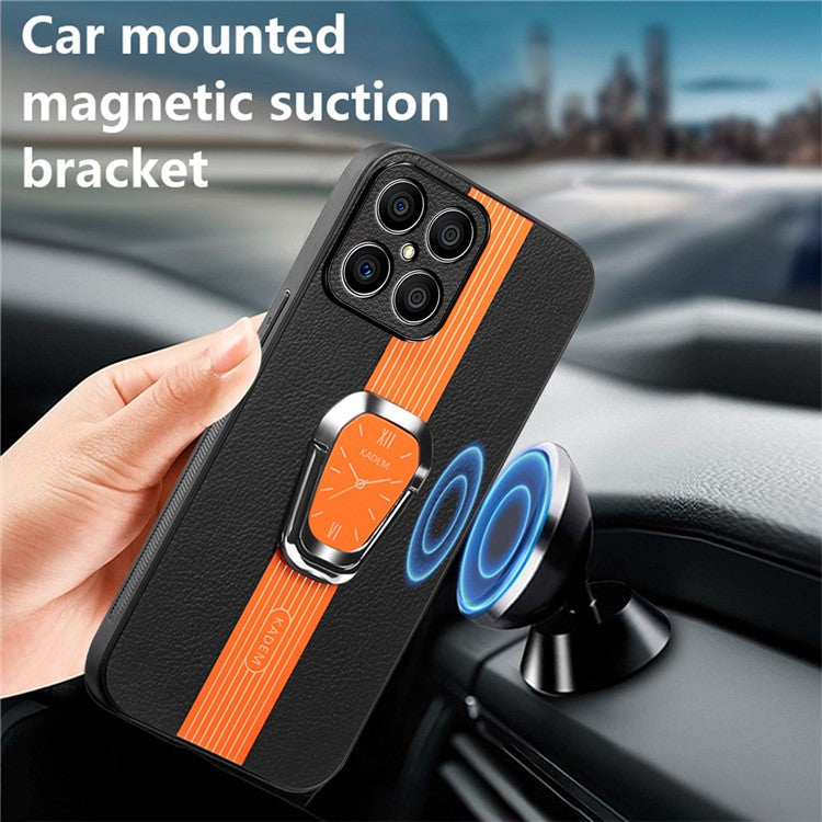 KADEM For Honor X8 4G / X30i Cover Magnetic Car Mount Kickstand PU Leather+TPU+Acrylic Phone Case - Orange
