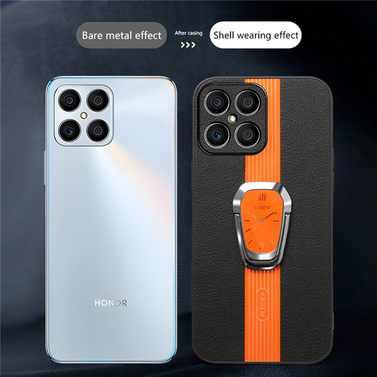 KADEM For Honor X8 4G / X30i Cover Magnetic Car Mount Kickstand PU Leather+TPU+Acrylic Phone Case - Orange