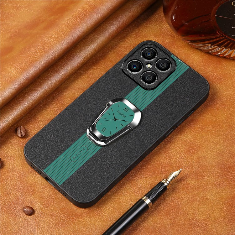 KADEM For Honor X8 4G / X30i Cover Magnetic Car Mount Kickstand PU Leather+TPU+Acrylic Phone Case - Green