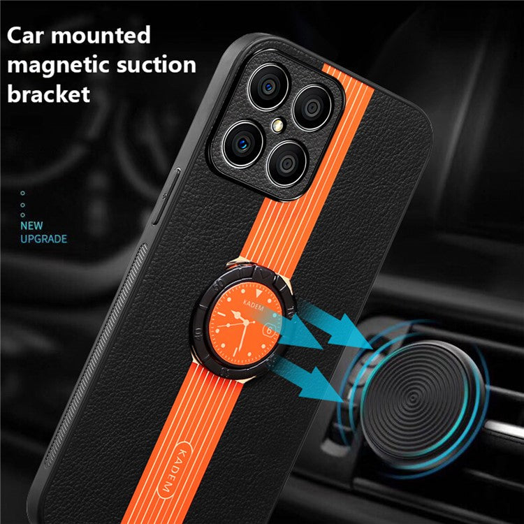 KADEM For Honor X8 4G / X30i Cover Ring Kickstand PU+Acrylic+TPU Hybrid Cell Phone Case - Orange