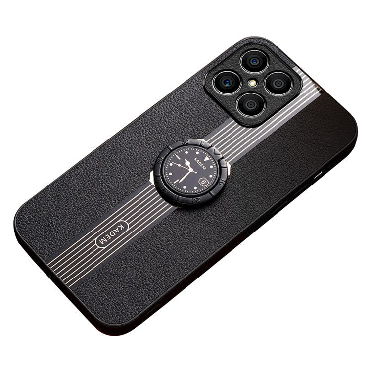 KADEM For Honor X8 4G / X30i Cover Ring Kickstand PU+Acrylic+TPU Hybrid Cell Phone Case - Black