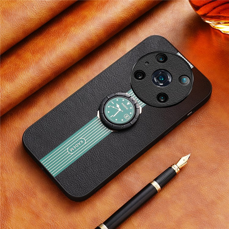 KADEM For Honor Magic4 Pro 5G Cell Phone Cases Leather+Acrylic+TPU Ring Kickstand Cover - Green