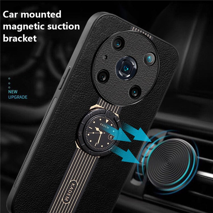 KADEM For Honor Magic4 Pro 5G Cell Phone Cases Leather+Acrylic+TPU Ring Kickstand Cover - Black