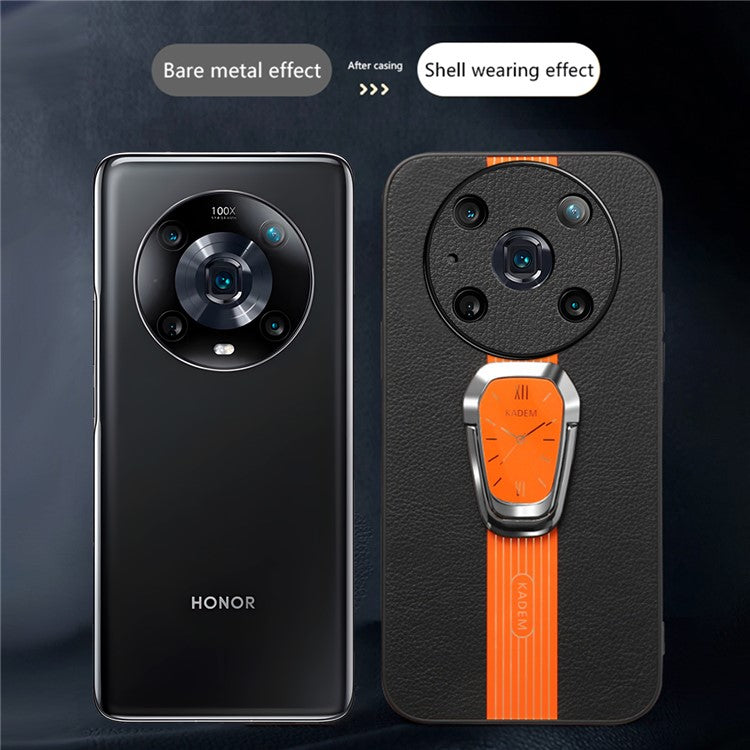 KADEM For Honor Magic4 Pro 5G Cell Phone Cases Leather+TPU+Acrylic Folding Kickstand Cover - Orange