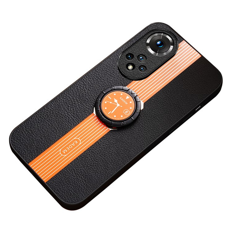 KADEM For Honor 50 / Huawei nova 9 Case Ring Kickstand Leather Coating Acrylic+TPU Cover - Orange