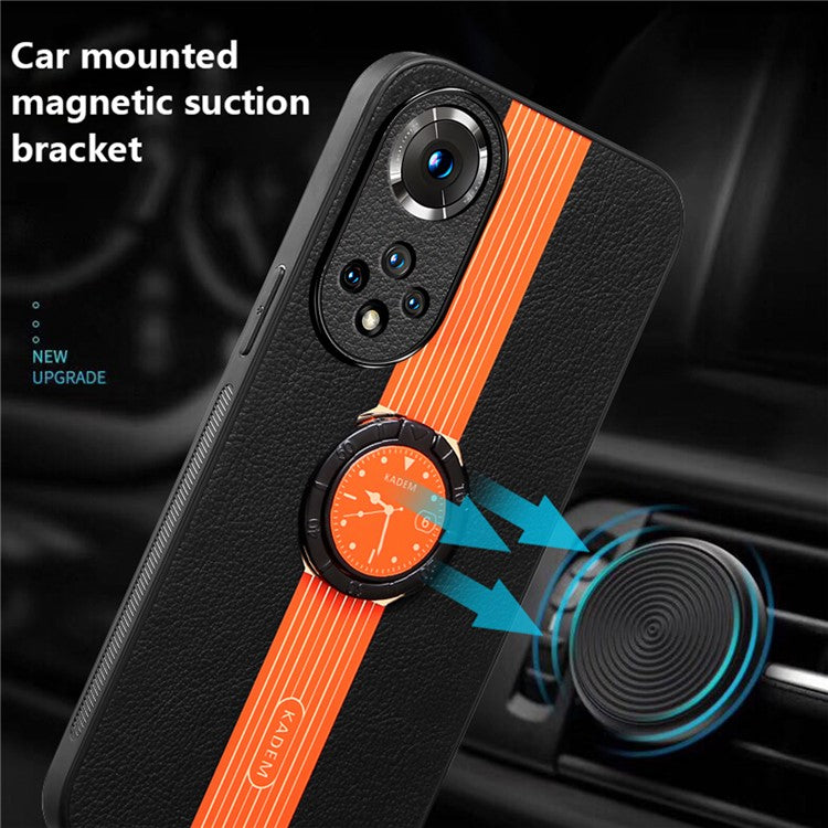 KADEM For Honor 50 / Huawei nova 9 Case Ring Kickstand Leather Coating Acrylic+TPU Cover - Orange