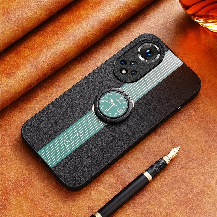 KADEM For Honor 50 / Huawei nova 9 Case Ring Kickstand Leather Coating Acrylic+TPU Cover - Green