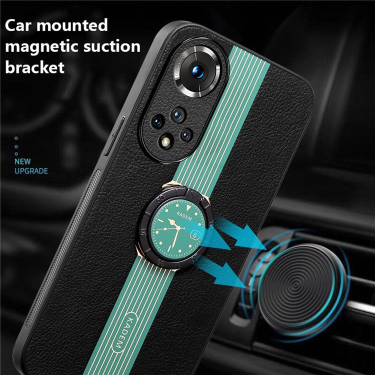KADEM For Honor 50 / Huawei nova 9 Case Ring Kickstand Leather Coating Acrylic+TPU Cover - Green